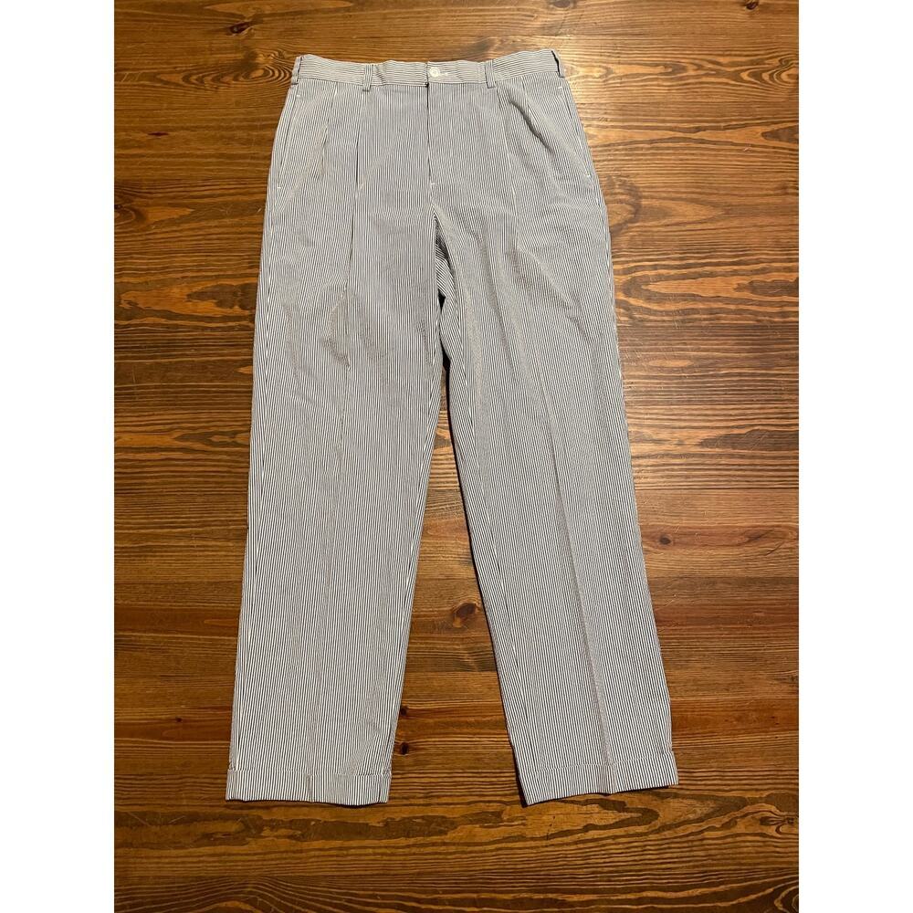 Brooks Brothers Elliot Seersucker Pleated Men's 36x34 Blue White Cuffed Pants - Picture 8 of 14